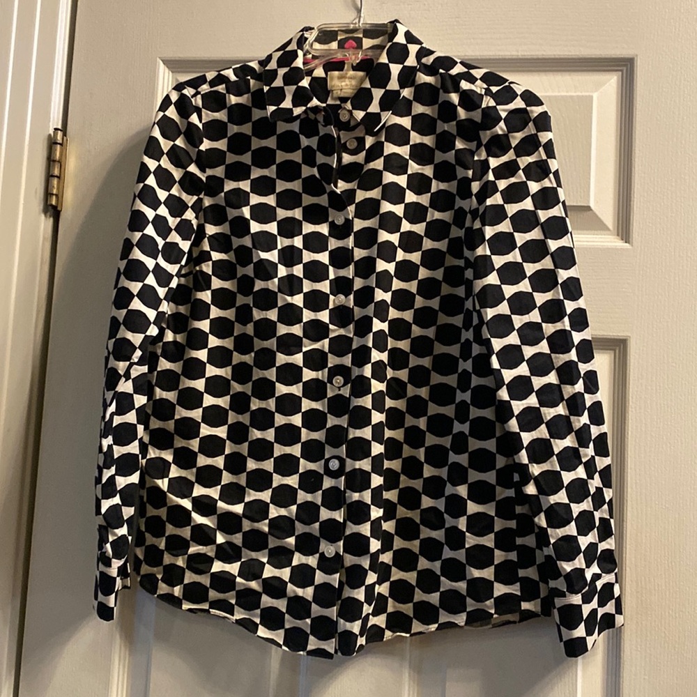Kate Spade Women’s Black and White shirt geometric patterned button down size 4